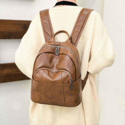 Trägersystem Verstellbares Gürtel Customized Schwarz PU Leder Reißverschluss Rucksack für Frauen