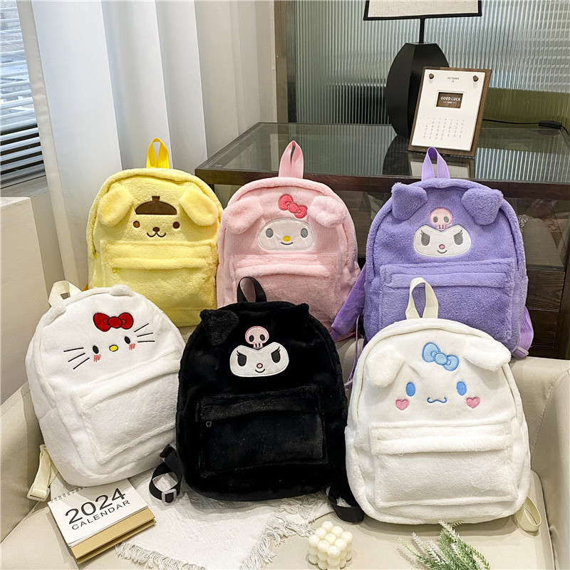 Großhandel Süßes Pelziges Plush-Hund-Mini-Rucksack für Mädchen Doppel-Schultertasche für Kinder Geschenk Kawaii-Schulrucksäcke